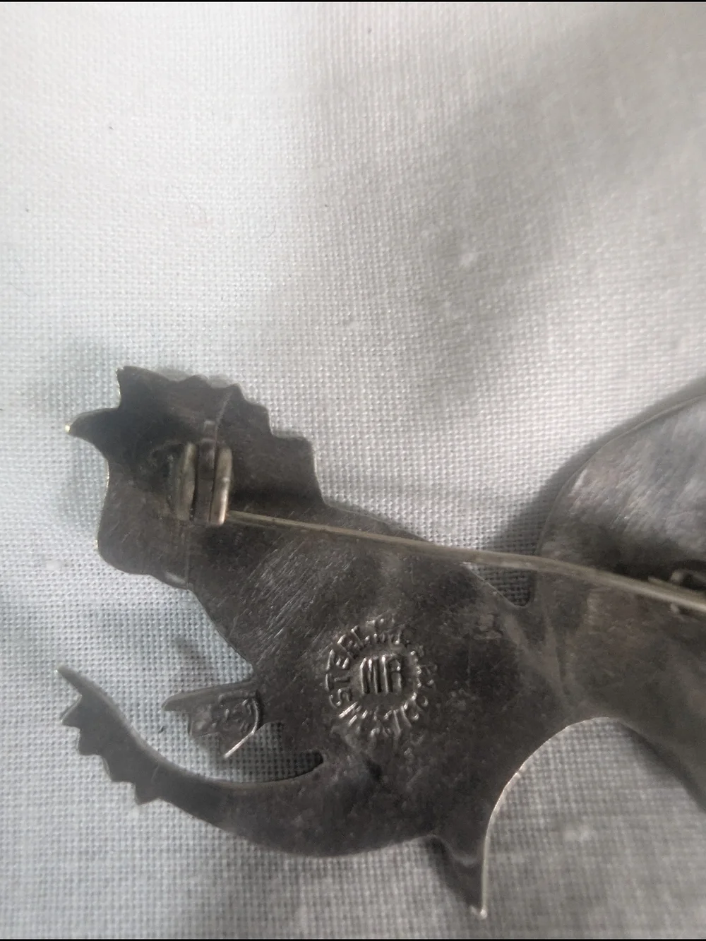 Sterling Silver Rooster Brooch with Abalone Stone Inlay Mexico